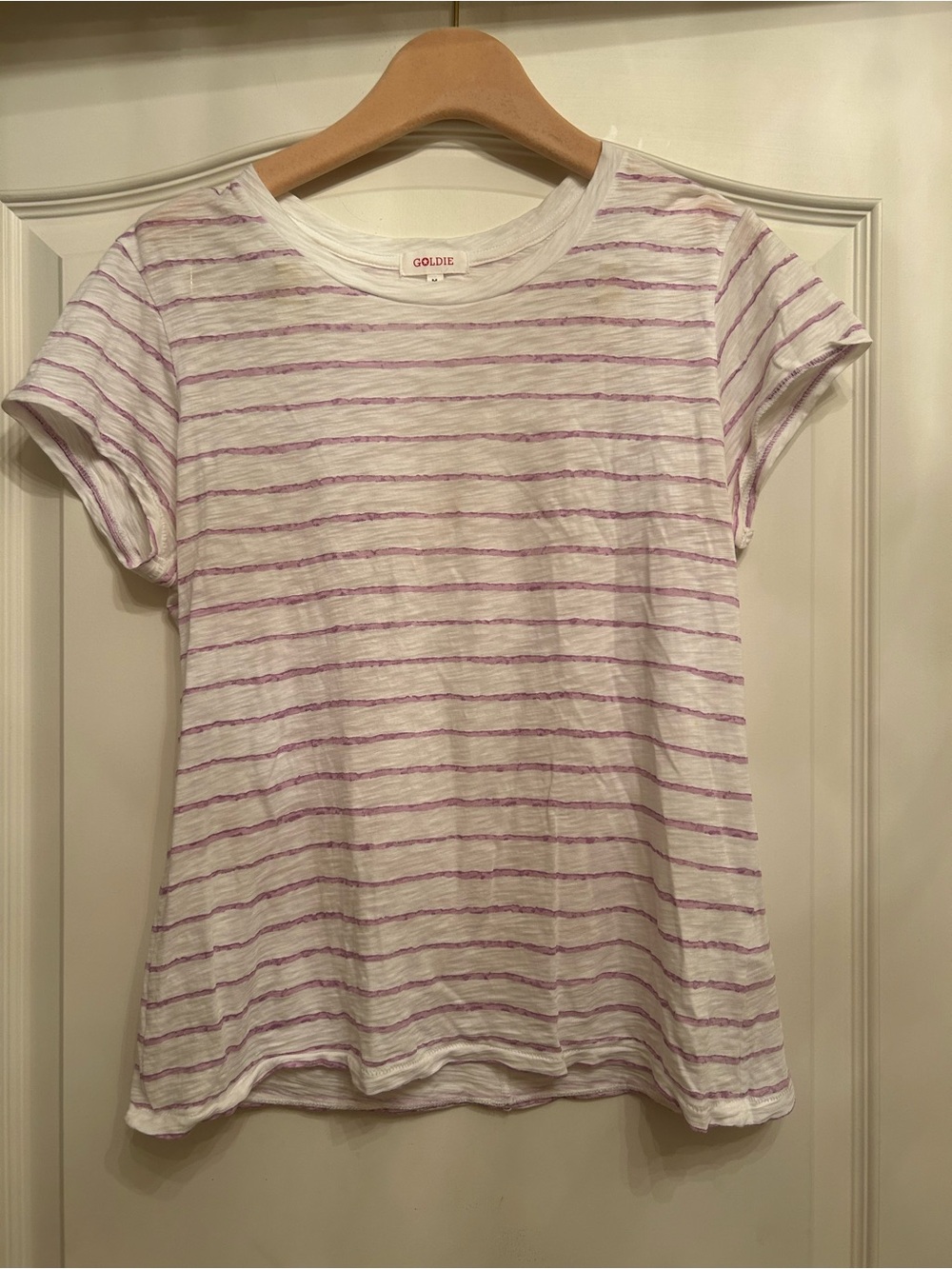 Goldie White Tee with Light Purple Stripes